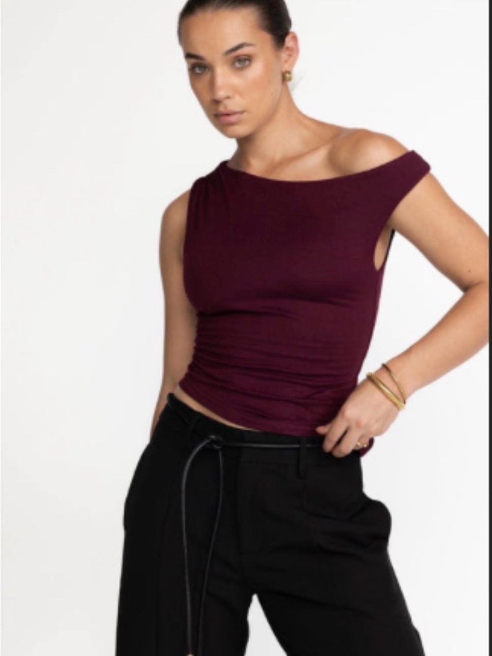 Asymmetrical Burgundy Top- Charcol